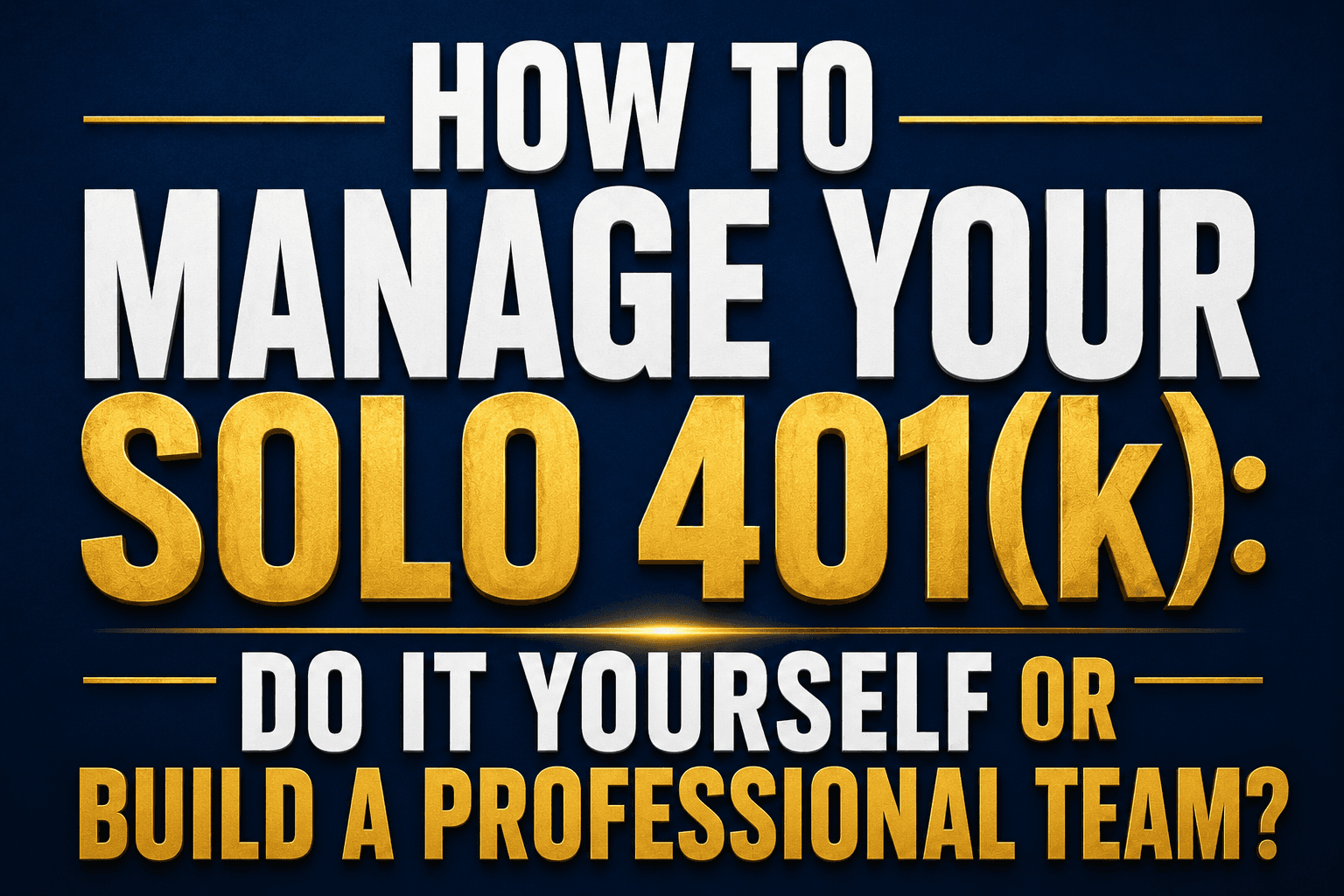 How to Manage Your Solo 401(k): Should You Do It Yourself or Build a Professional Team?